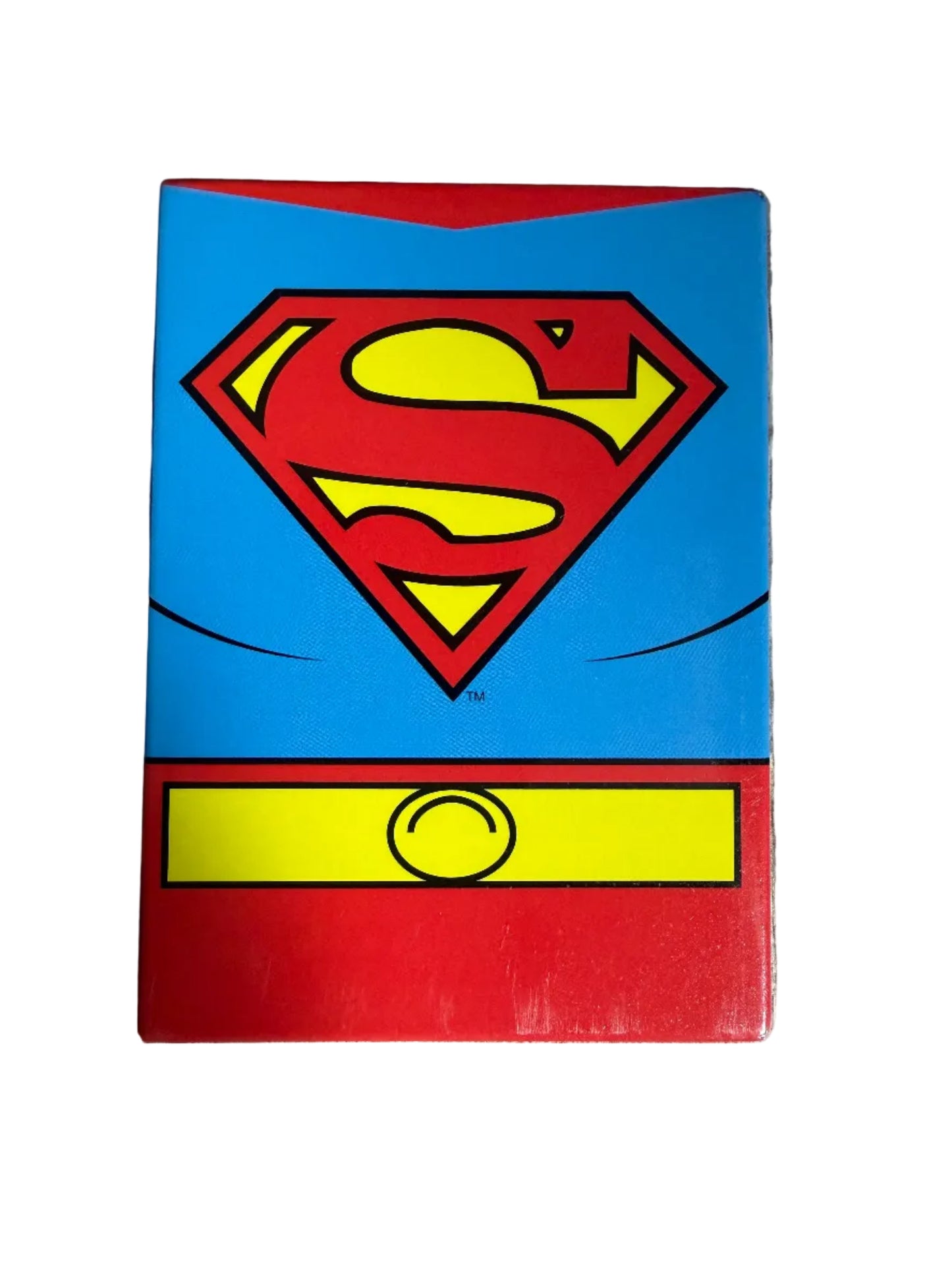 Superman logo on a blue and red background