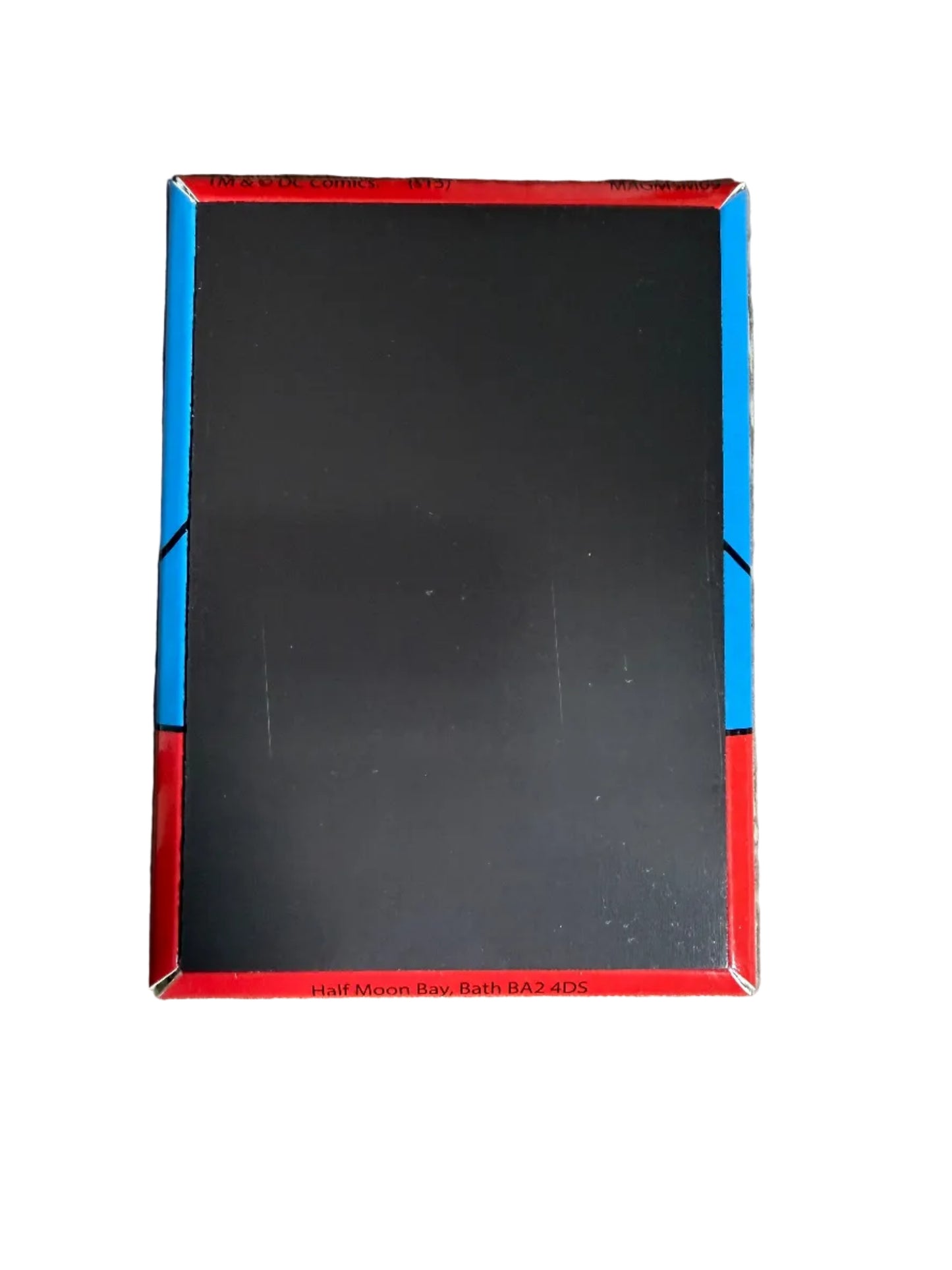 Black rectangular board with red and blue borders on a white background