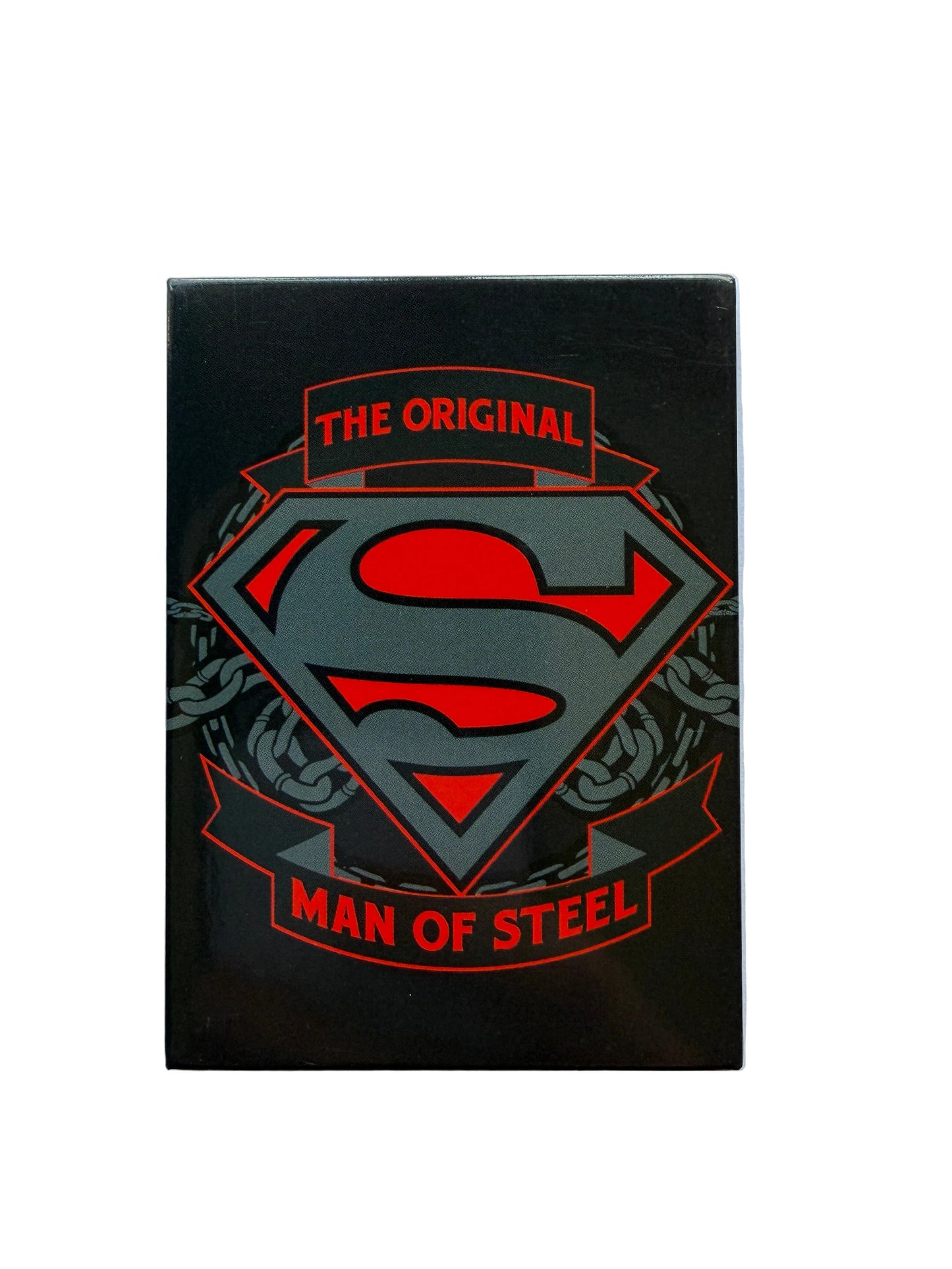 Superman logo with 'The Original Man of Steel' text on a black background
