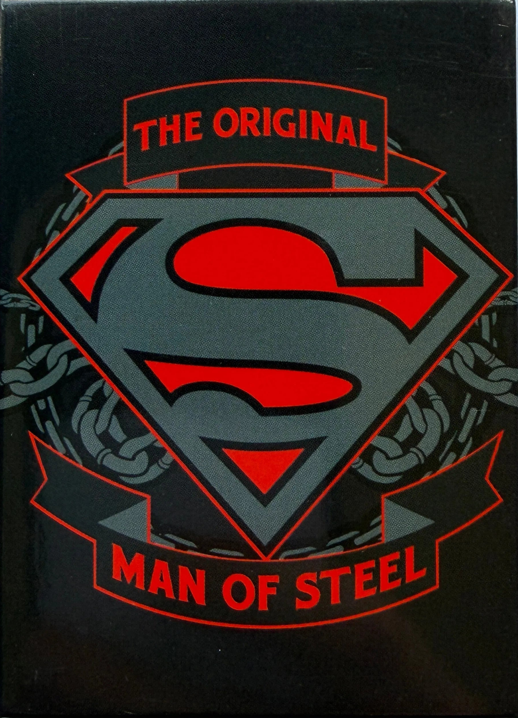 Superman logo with 'The Original Man of Steel' text on a black background