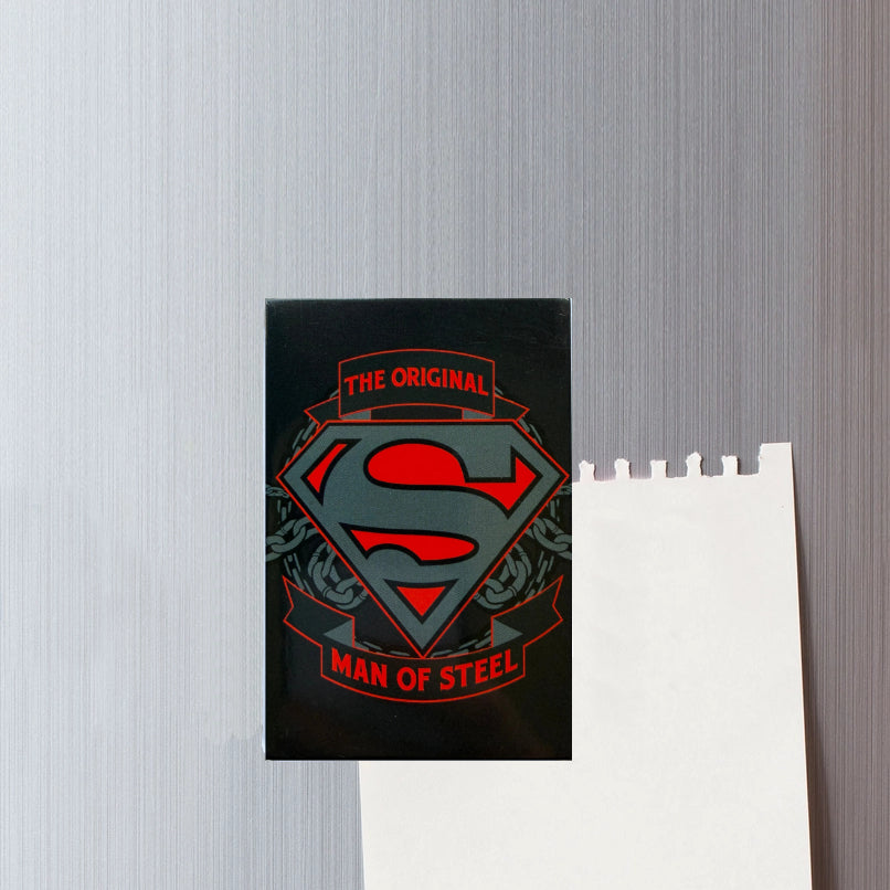 Superman logo with 'The Original Man of Steel' text on a black background