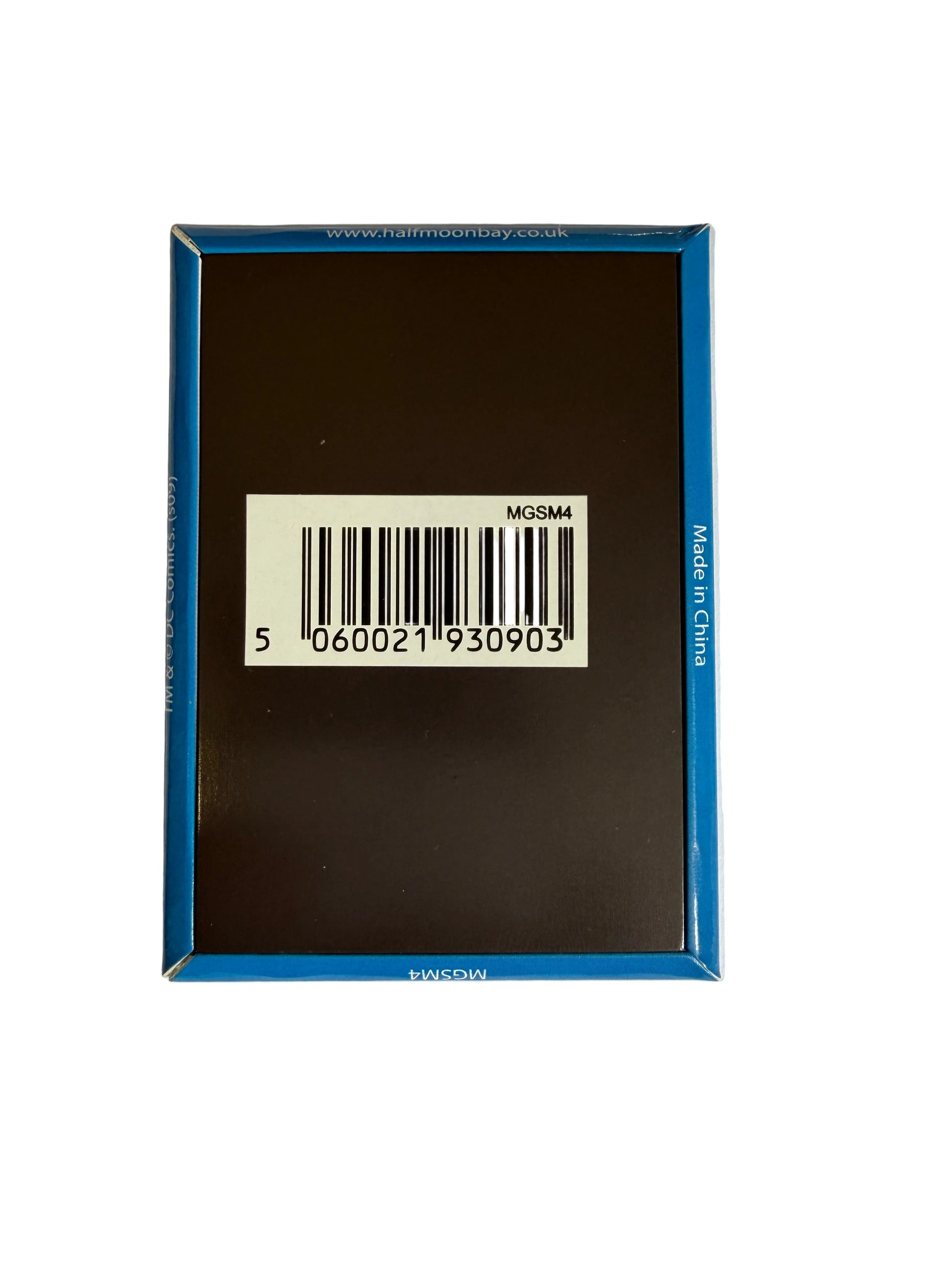 Black rectangular object with a barcode and text on a white background