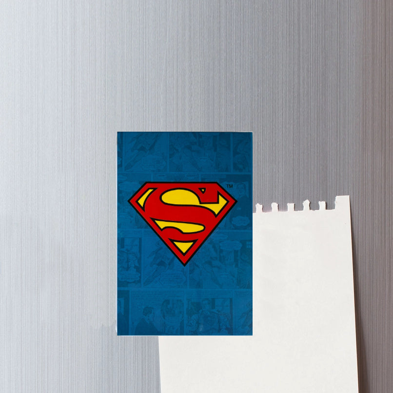 Superman logo on a blue textured background