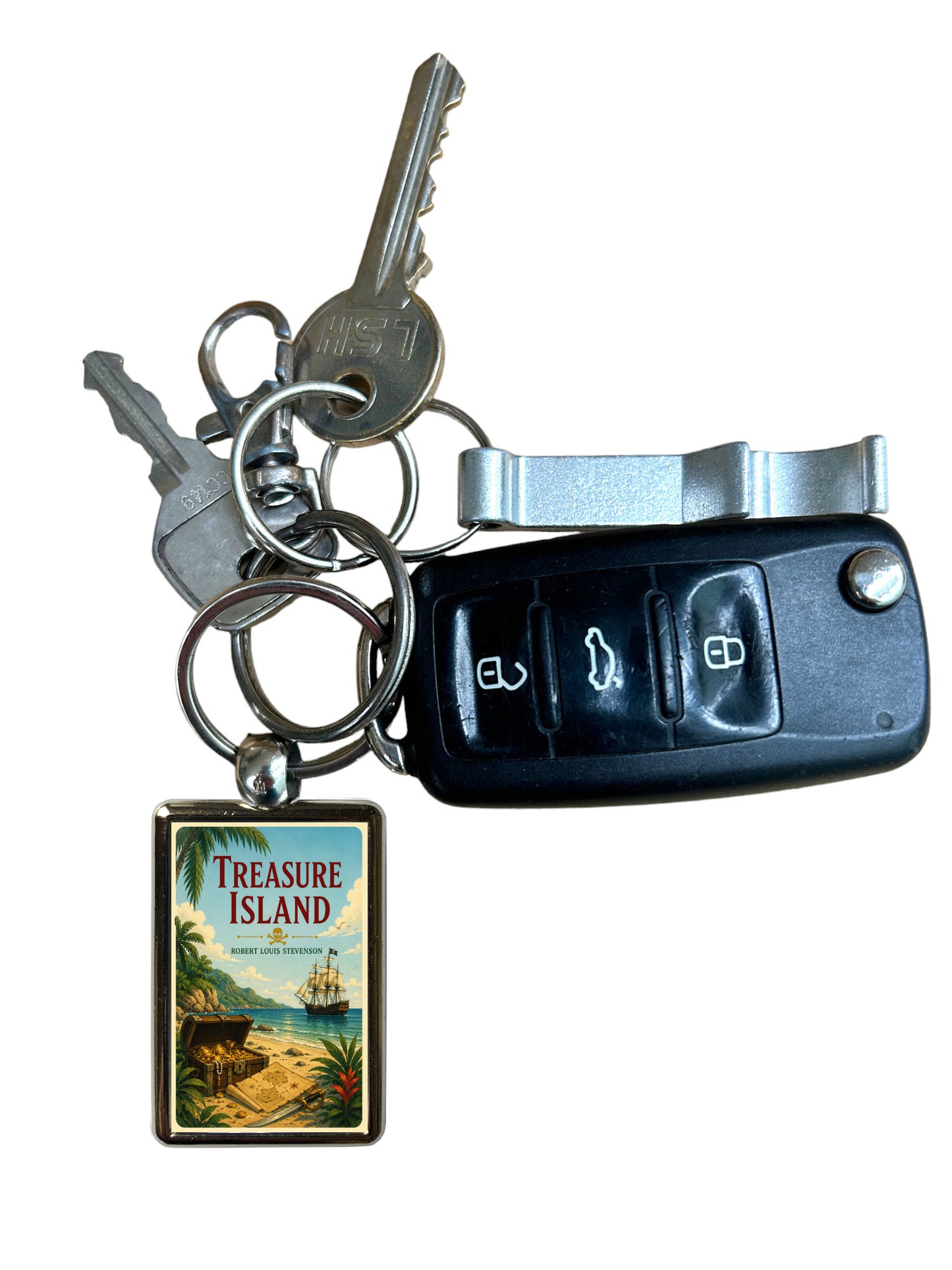Treasure Island metal keyring attached to keys