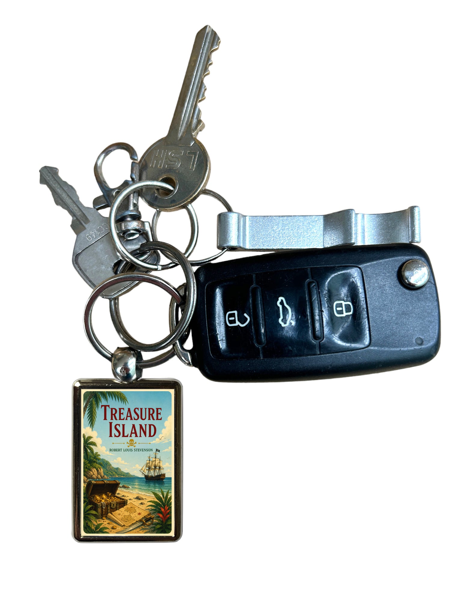 Treasure Island metal keyring attached to keys