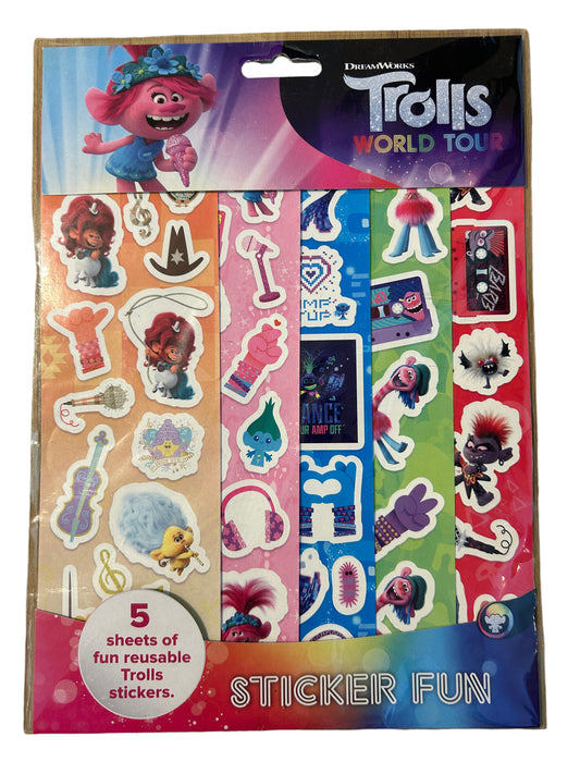 Trolls World Tour Sticker Set - 5 Sheets of Fun, Colourful Stickers for Kids