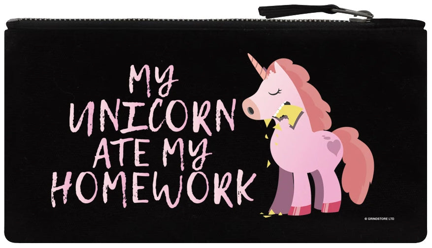 Trousse à crayons zippée noire Ma licorne a mangé mes devoirs