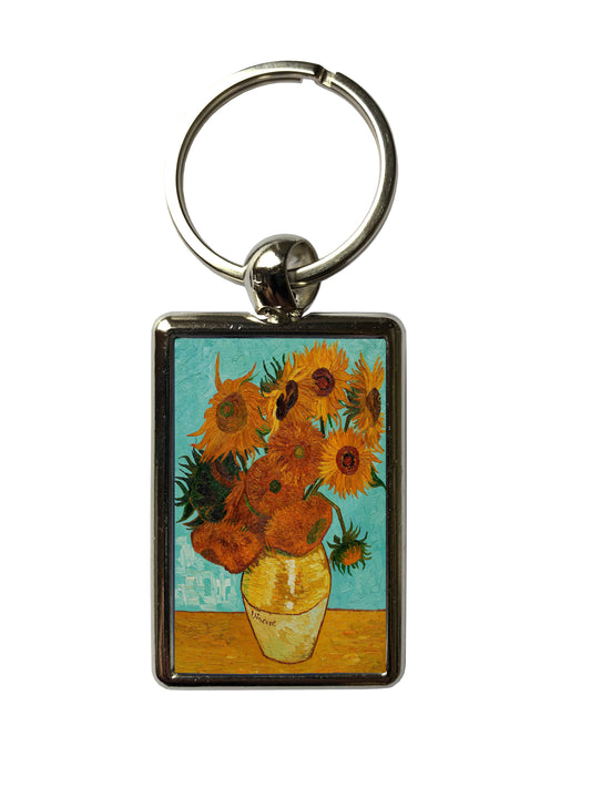 Van Gogh Sunflowers Keyring – Art Print Metal Keychain – Floral Art Gift for Her