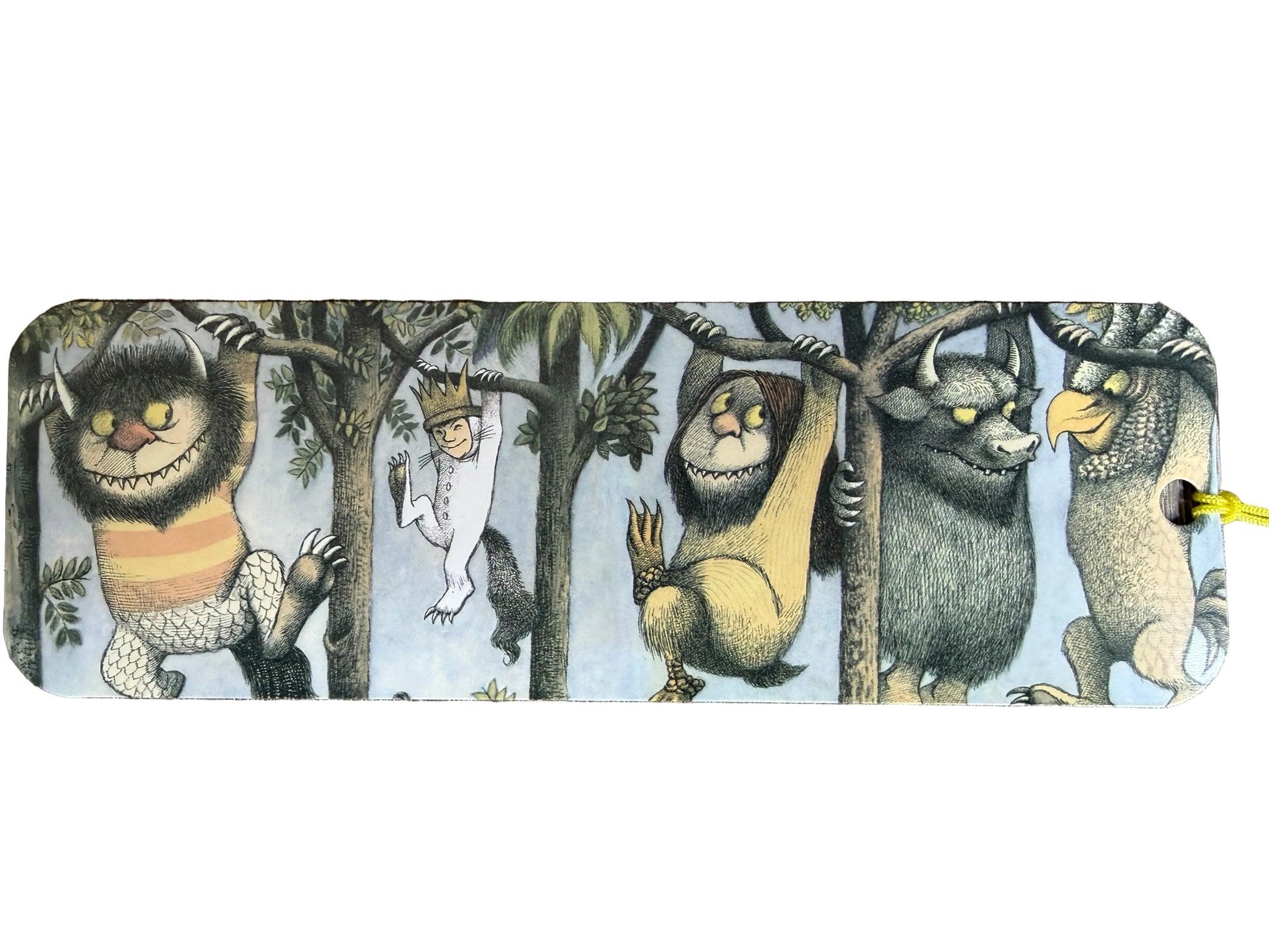 Bookmark with cartoon animal characters in a forest design Where the wild things  are on a white background