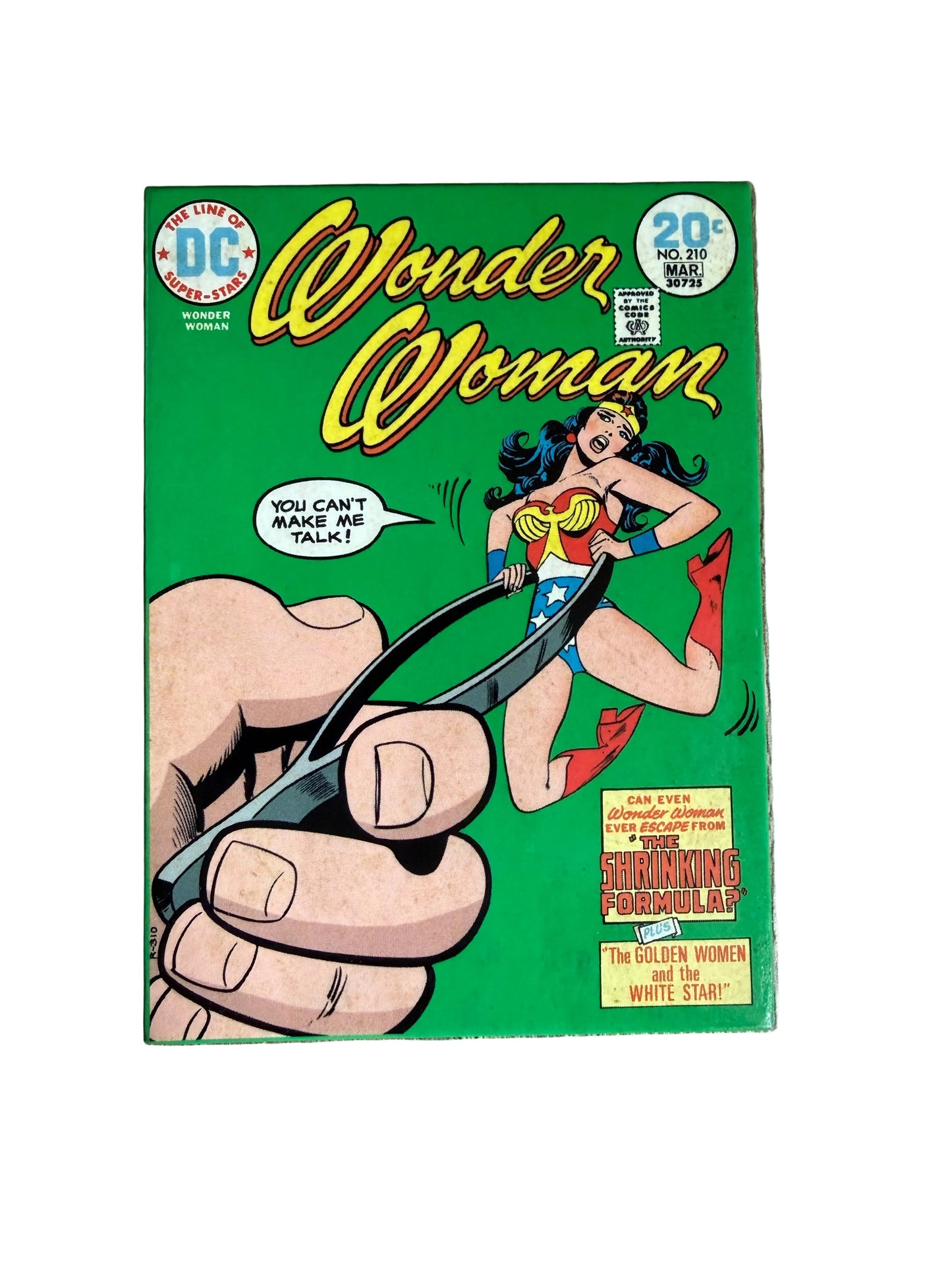 Comic book cover featuring Wonder Woman with a green background