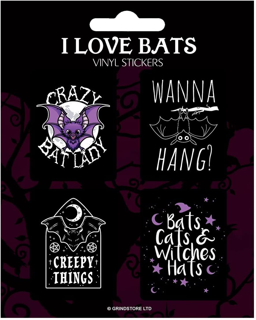 I Love Bats Vinyl Stickers - Set of 4, Gothic Bat-Themed Designs