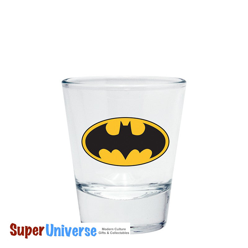 Ensemble de verres à liqueur avec emblèmes DC Comics Batman, Superman, Flash et Green Lantern