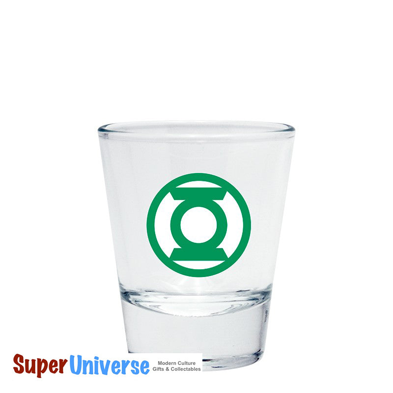 Ensemble de verres à liqueur avec emblèmes DC Comics Batman, Superman, Flash et Green Lantern