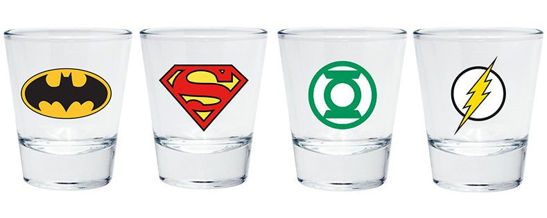 DC Comics Emblems Set of Shot Glasses Batman, Superman, Flash and Green Lantern