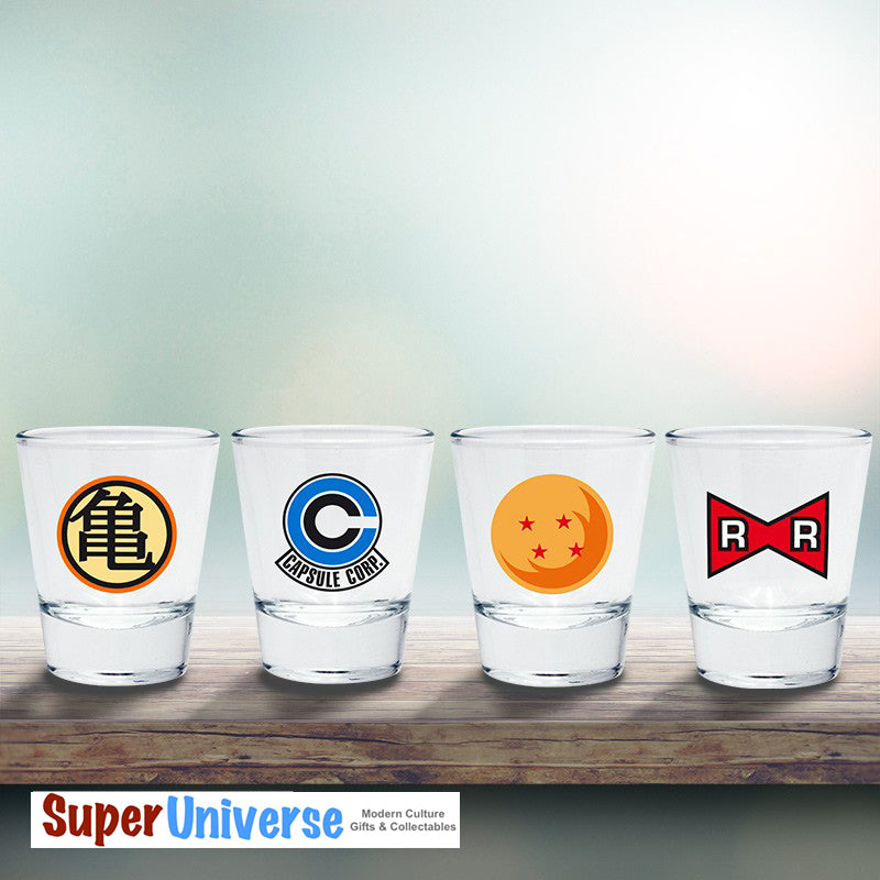 Ensemble de verres à liqueur avec emblèmes DC Comics Batman, Superman, Flash et Green Lantern