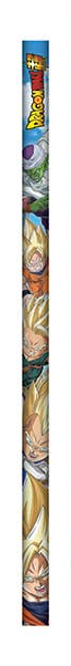 A tall, narrow printed item featuring colorful Dragon Ball anime artwork, including Goku and Vegeta, with the Dragon Ball logo at the top, shown against a plain white background.