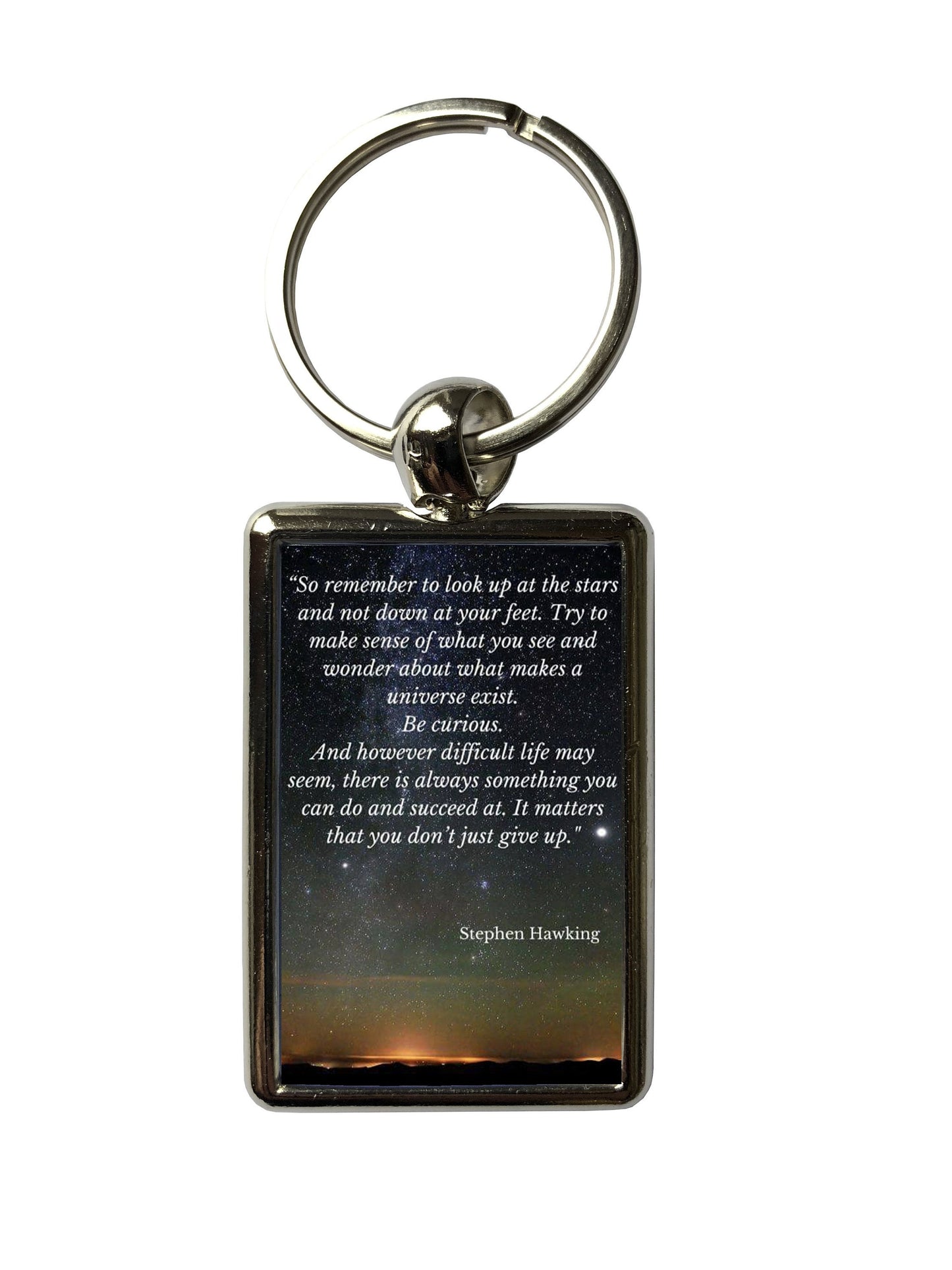 Stephen Hawking Look Up Quote Metal Keyring