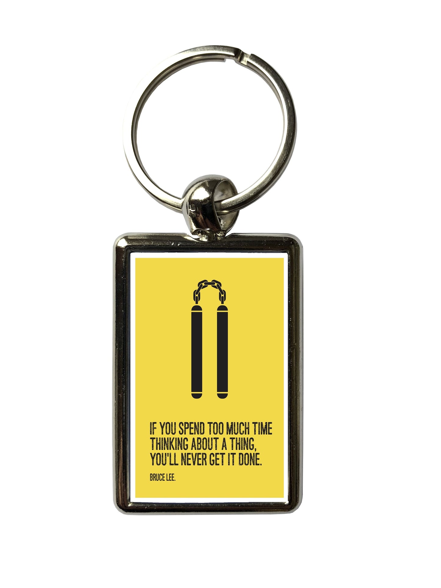 Bruce Lee Time Quote Yellow Metal Keyring