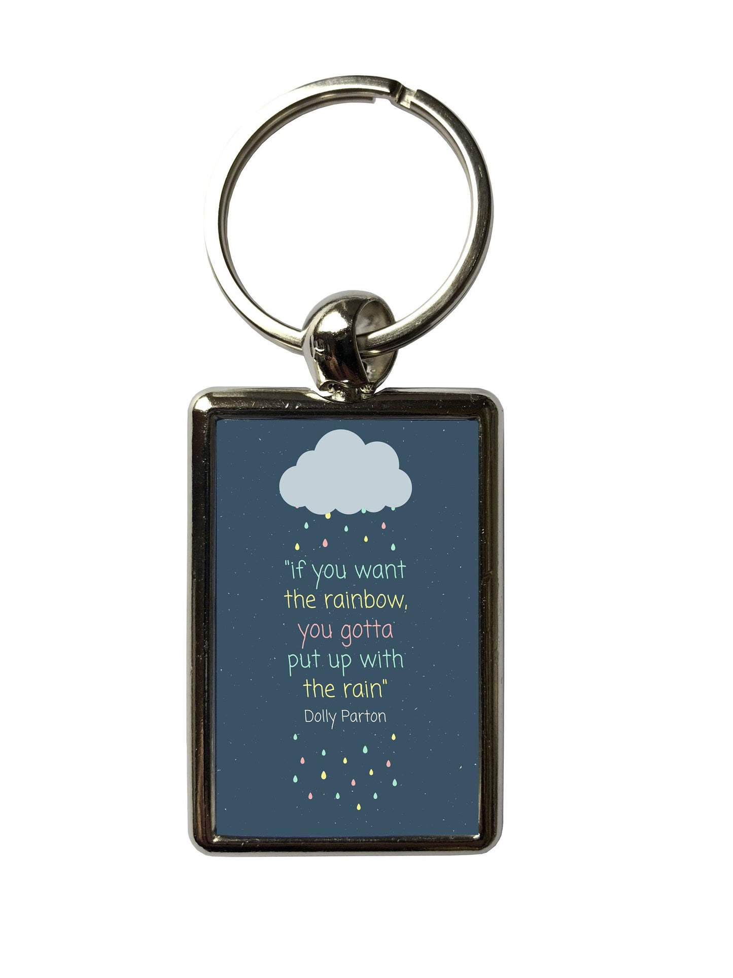 Dolly Parton Rainbows Quote Metal Keyring