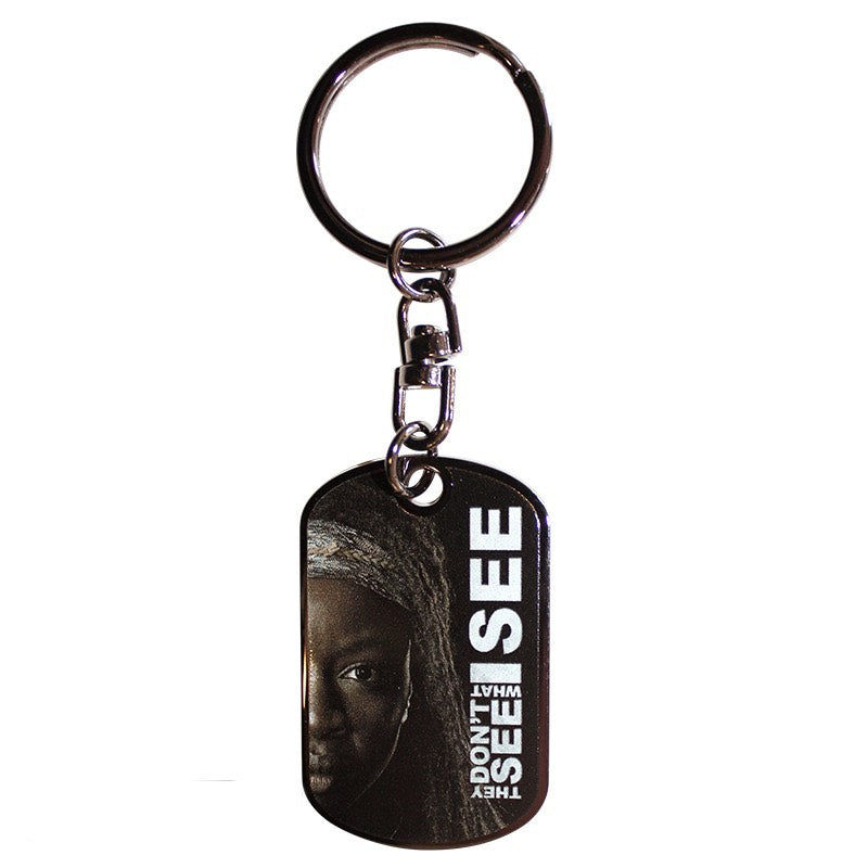 Schlüsselanhänger aus Metall im Stil der Dog Tag von The Walking Dead Michonne