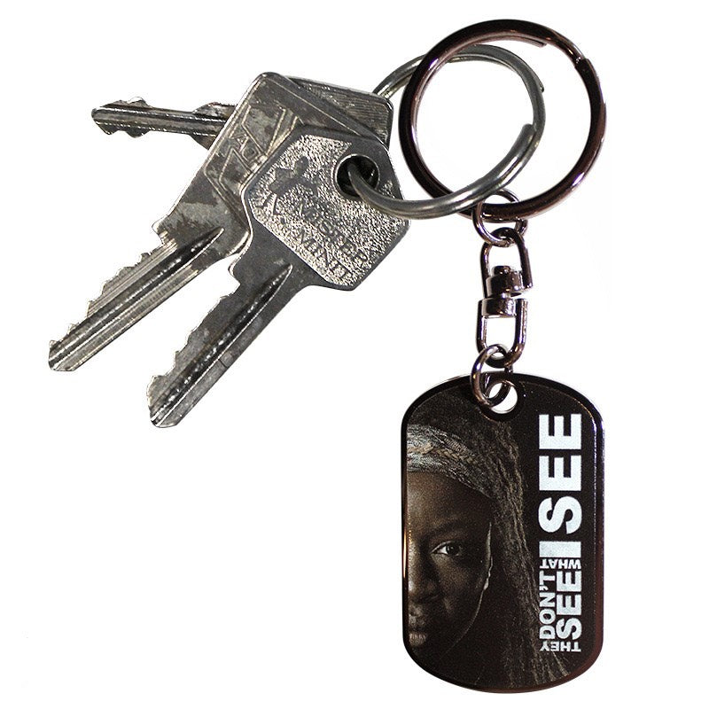 Porte-clés en métal style plaque d'identité The Walking Dead Michonne