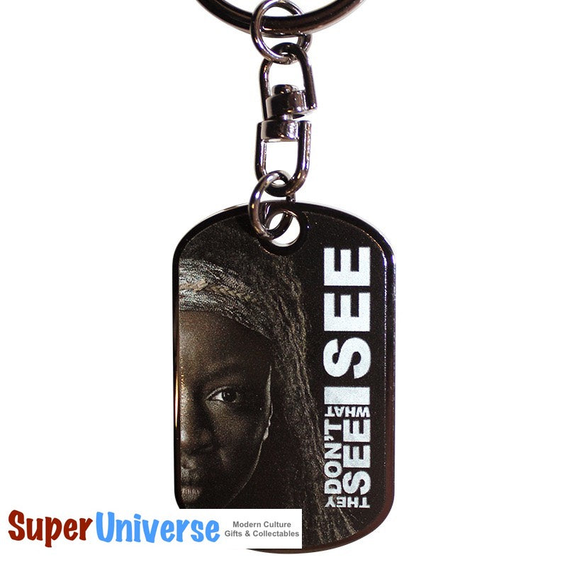 Schlüsselanhänger aus Metall im Stil der Dog Tag von The Walking Dead Michonne